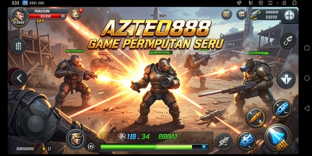 Screenshot gameplay AZTEC88 dengan aksi pertempuran seru.