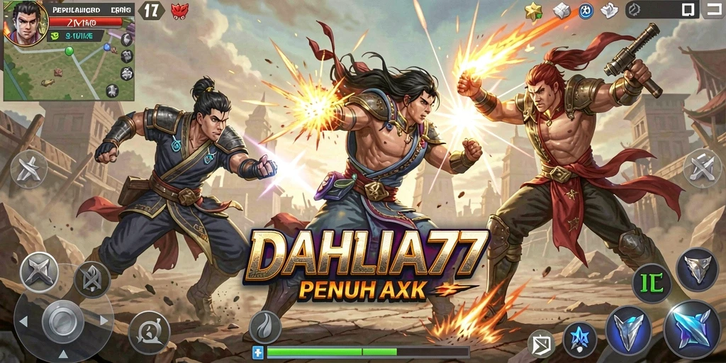 Screenshot dari gameplay intens DAHLIA77 yang menunjukkan aksi pertarungan.