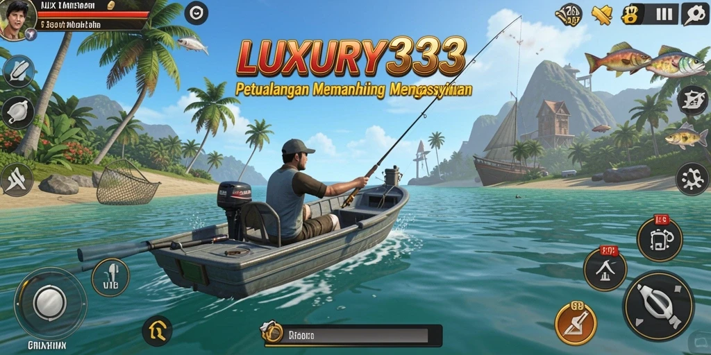 Screenshot gameplay LUXURY333 menampilkan aktivitas memancing yang seru.