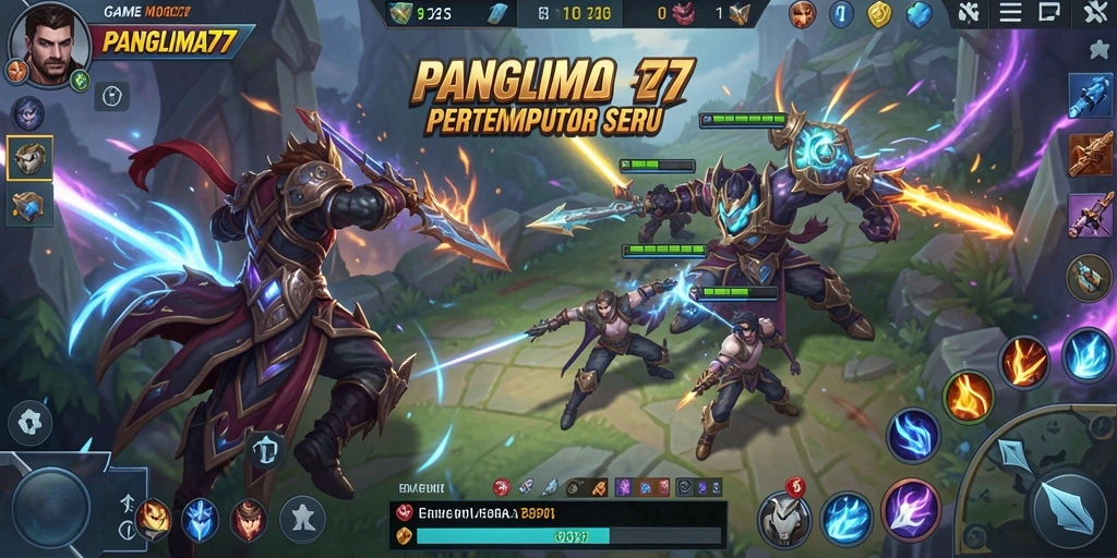 Tampilan permainan MOBA dengan aksi seru dan karakter unik.