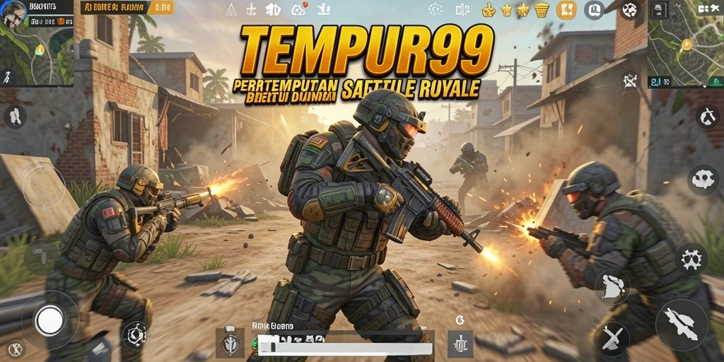 Gameplay seru TEMPUR99 dalam momen pertempuran Battle Royale.